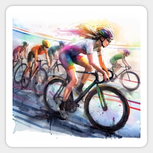 This is an  artistic illustration of bicyclists racing. Sticker